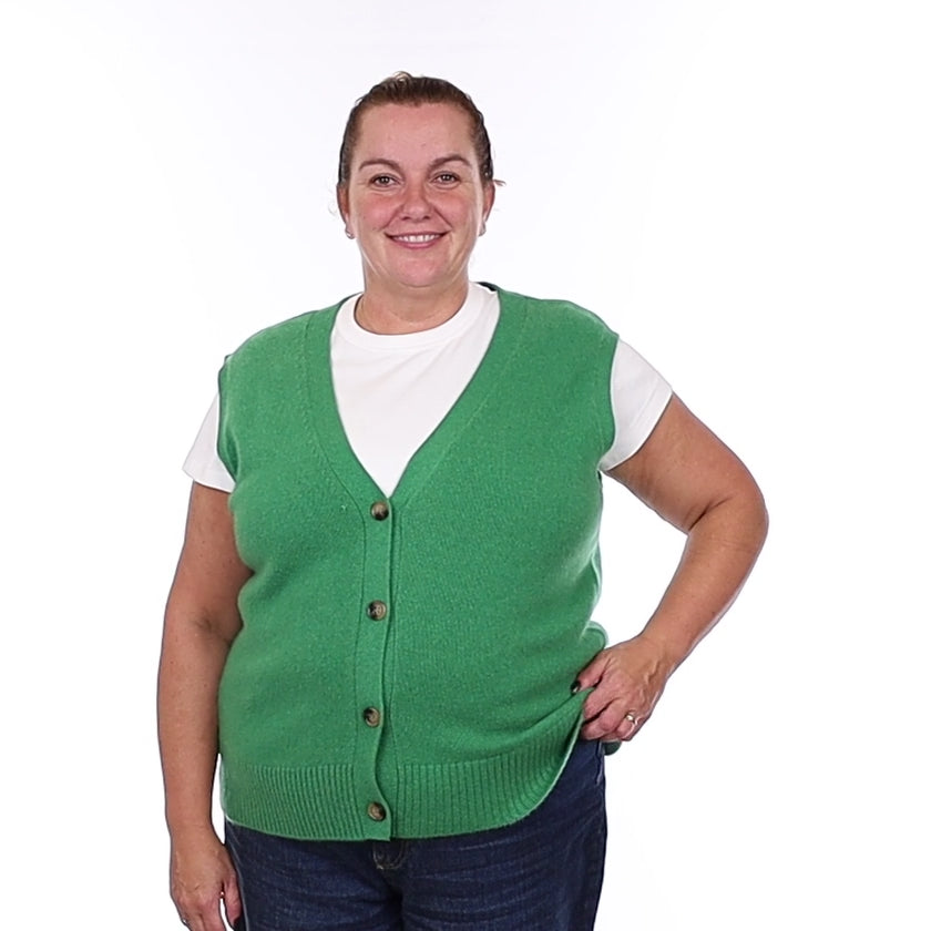 Brand New Shamrock Green Luxury Cashmere V Neck Waistcoat Extra Large UK 20-22