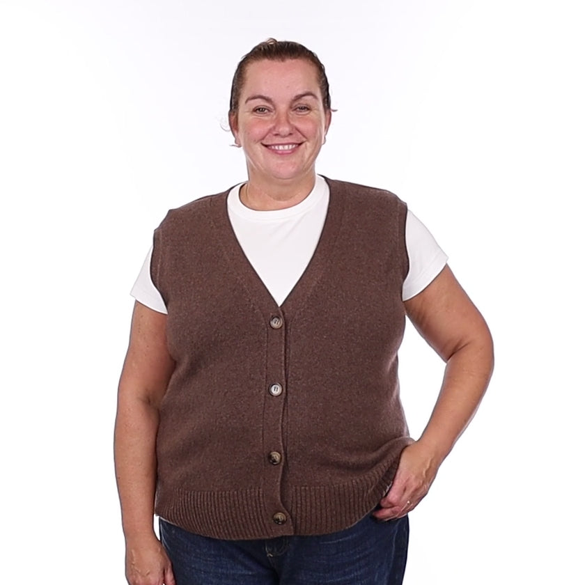 Brand New Mocha Luxury Cashmere V Neck Waistcoat Extra Large UK 20-22