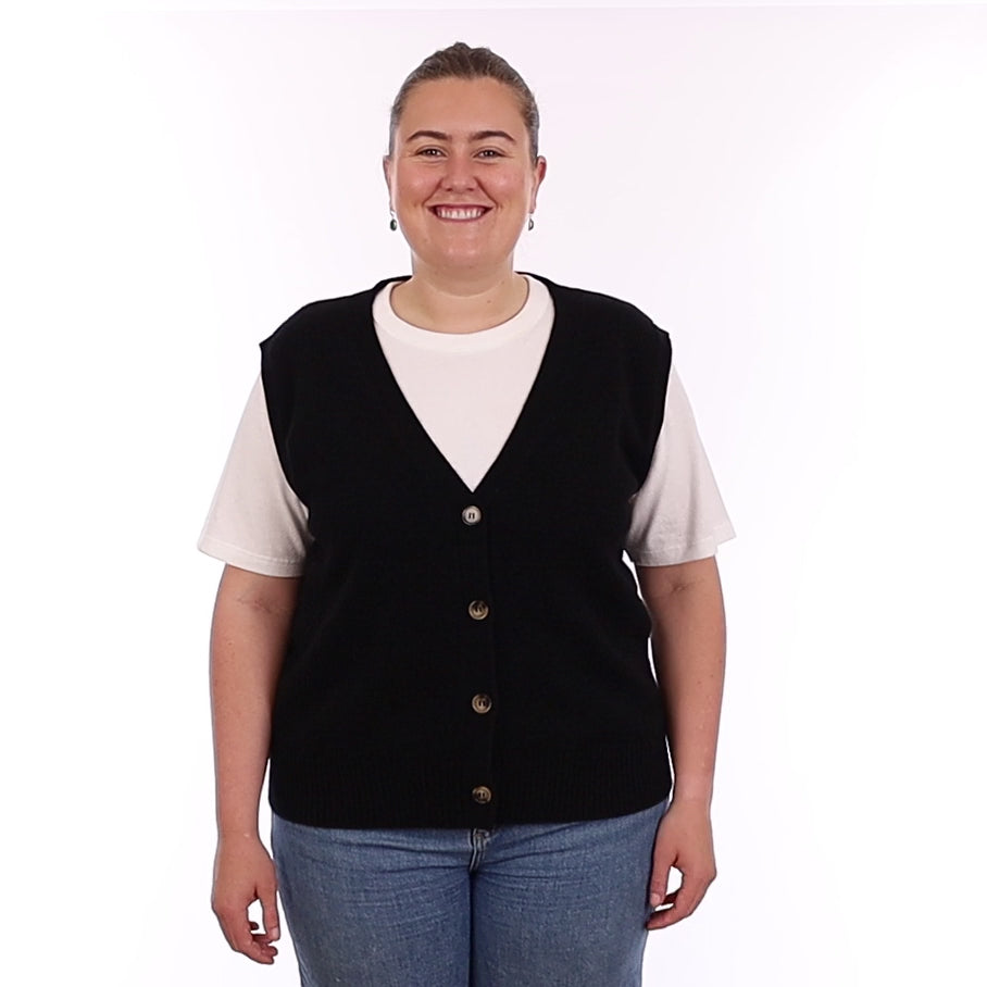 Brand New Black Luxury Cashmere V Neck Waistcoat Extra Large UK 20-22