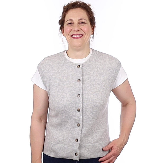 Brand New Mist Grey Luxury Cashmere Crew Neck Waistcoat Medium UK 12-14