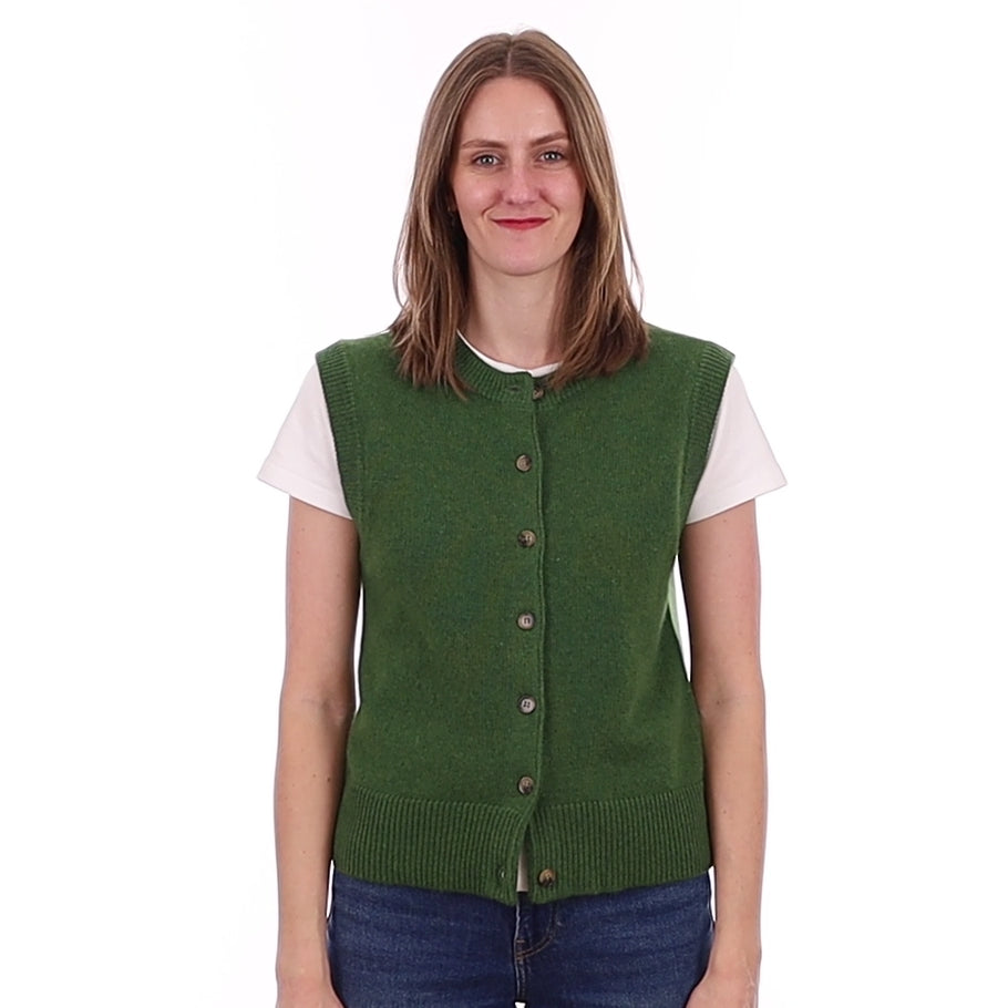 Brand New Willow Green Luxury Cashmere Crew Neck Waistcoat Small UK 8-10