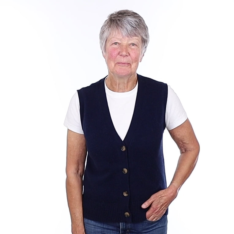 Brand New Navy Luxury Cashmere V Neck Waistcoat Medium UK 12-14
