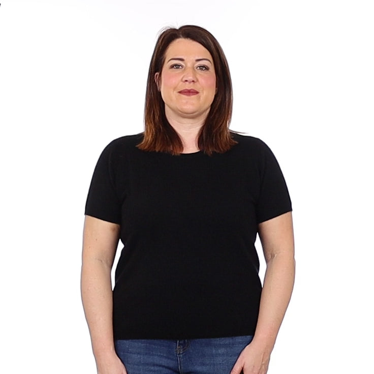 Brand New Black Cashmere Crew Neck T-Shirt Large UK 16-18