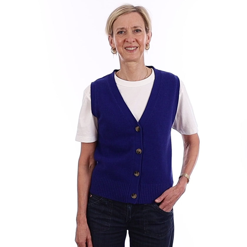Brand New Lapis Blue Luxury Cashmere V Neck Waistcoat Extra Small UK 6-8