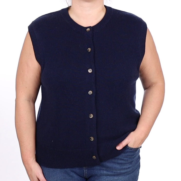 Brand New Navy Luxury Cashmere Crew Neck Waistcoat Extra Large UK 20-22