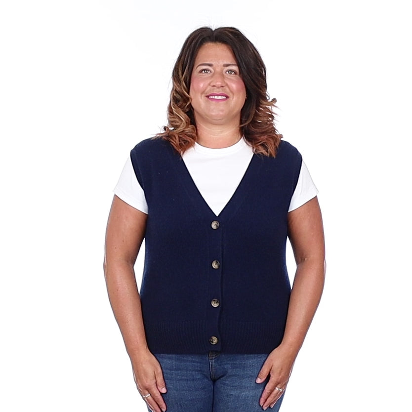 Brand New Navy Luxury Cashmere V Neck Waistcoat Large UK 16-18