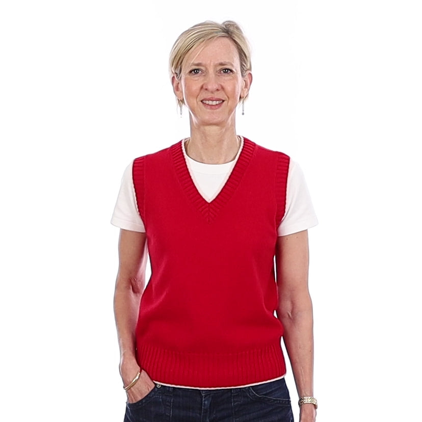 Brand New Post Box Red and Chalk Luxury Cashmere V Neck Tank Top Extra Small UK 6-8