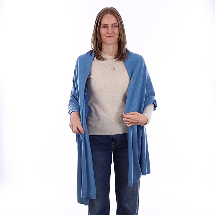 Brand New Mediterranean Blue Recycled Cashmere Luxury Wrap