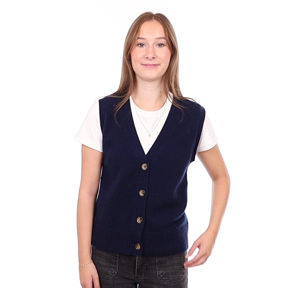 Brand New Navy Luxury Cashmere V Neck Waistcoat Extra Small UK 6-8