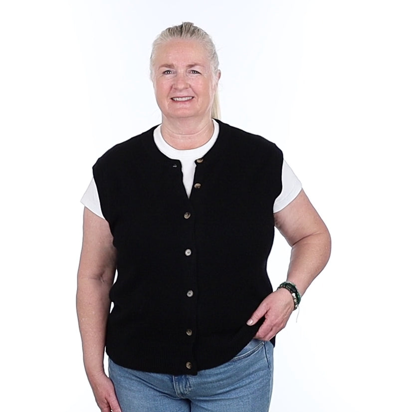 Brand New Black Luxury Cashmere Crew Neck Waistcoat Extra Large UK 20-22