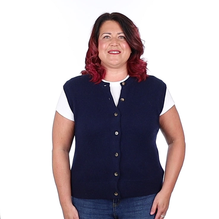 Brand New Navy Luxury Cashmere Crew Neck Waistcoat Extra Large UK 20-22