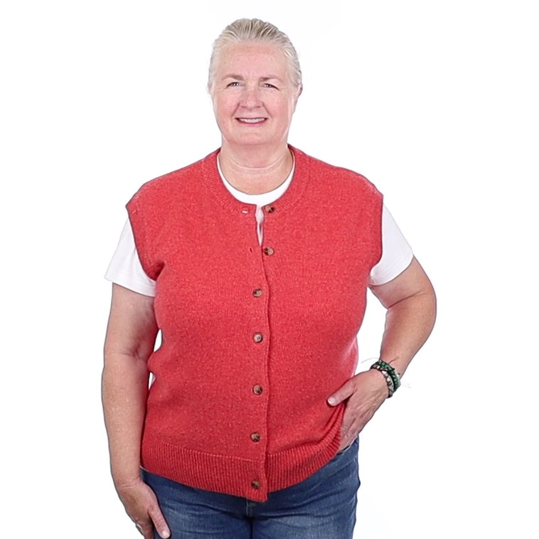 Brand New Watermelon Orange Cashmere Crew Neck Waistcoat Extra Large UK 20-22
