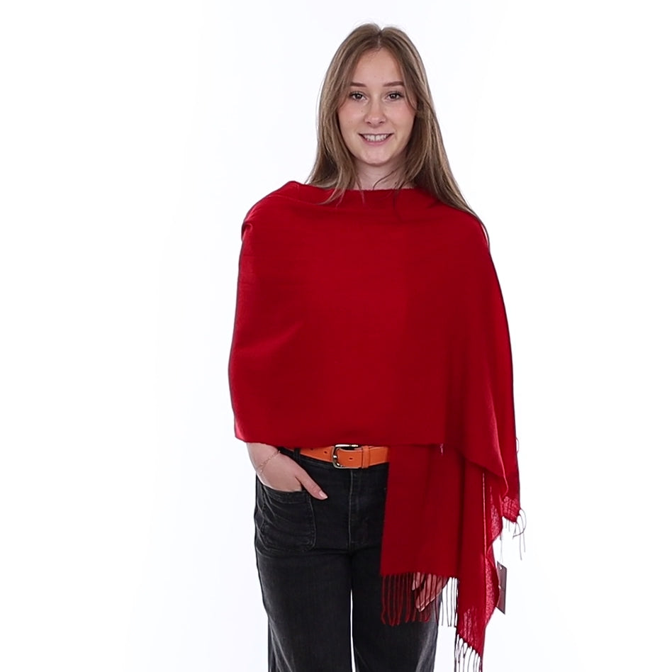 Brand New British Berry Red Luxury Woven Cashmere Wrap
