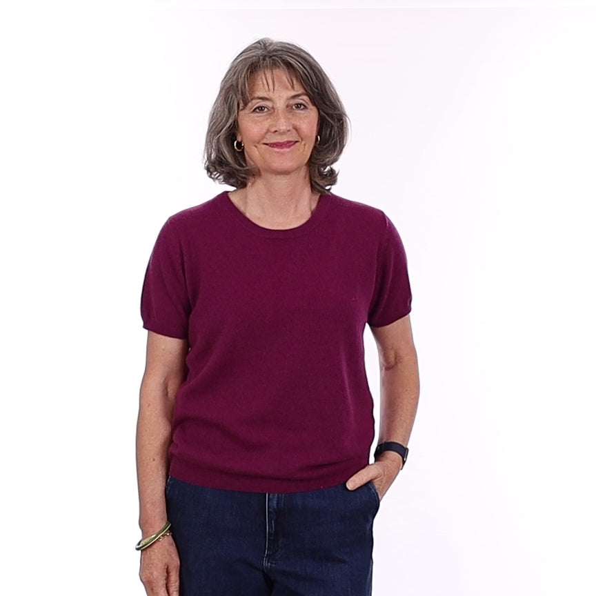 Brand New Mulberry Purple Cashmere Crew Neck T-Shirt Medium UK 12-14