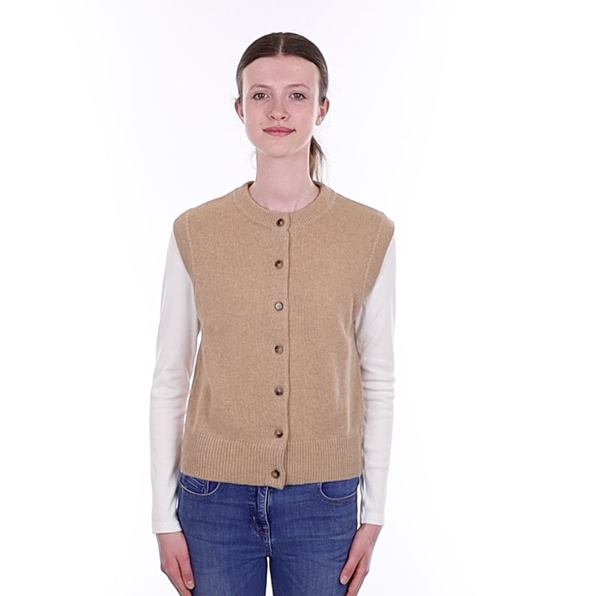 Brand New Caramel Luxury Cashmere Crew Neck Waistcoat Extra Small UK 6-8