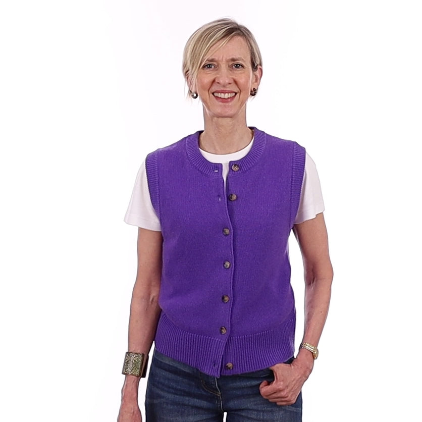 Brand New Periwinkle Purple Luxury Cashmere Crew Neck Waistcoat Extra Small UK 6-8