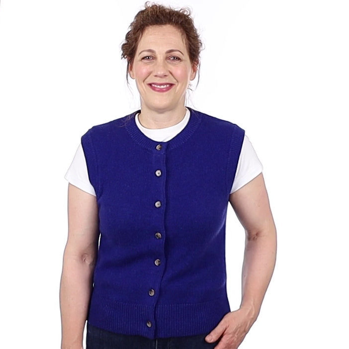 Brand New Lapis Blue Luxury Cashmere Crew Neck Waistcoat Medium UK 12-14