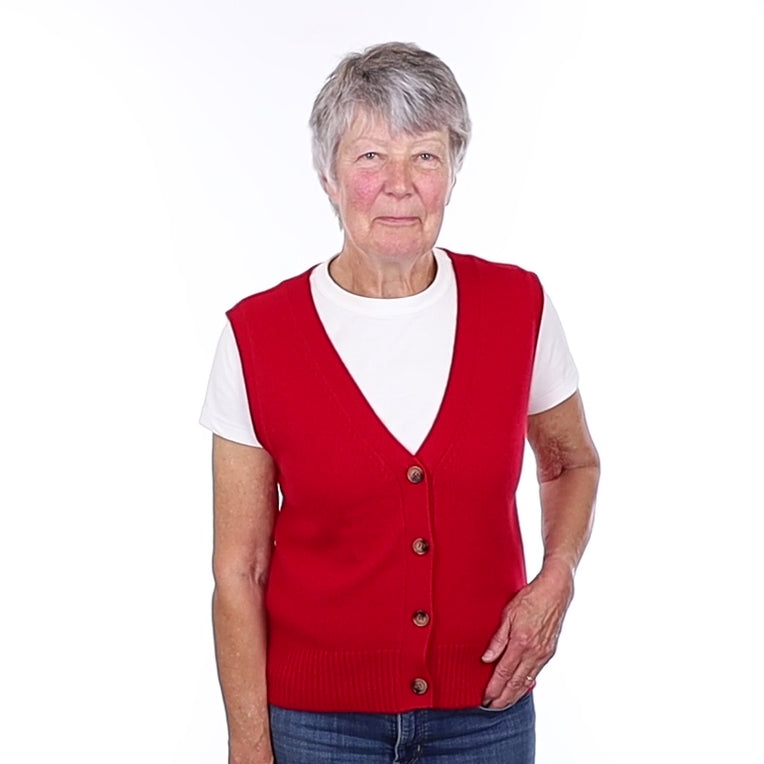 Brand New Post Box Red Luxury Cashmere V Neck Waistcoat Medium UK 12-14