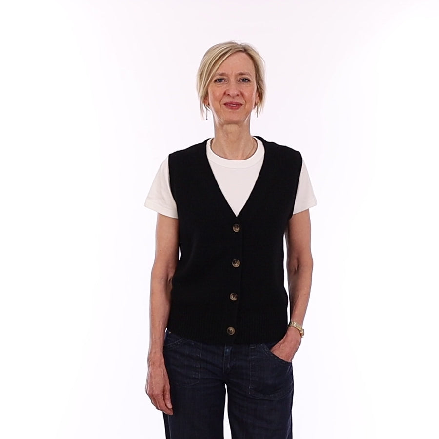 Brand New Black Luxury Cashmere V Neck Waistcoat Extra Small UK 6-8