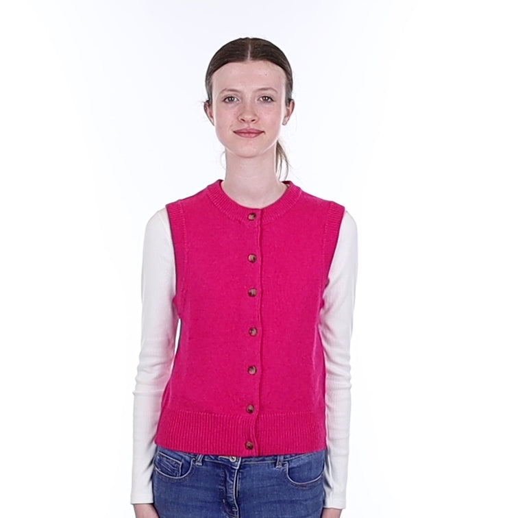 Brand New Hot Pink Luxury Cashmere Crew Neck Waistcoat Extra Small UK 6-8