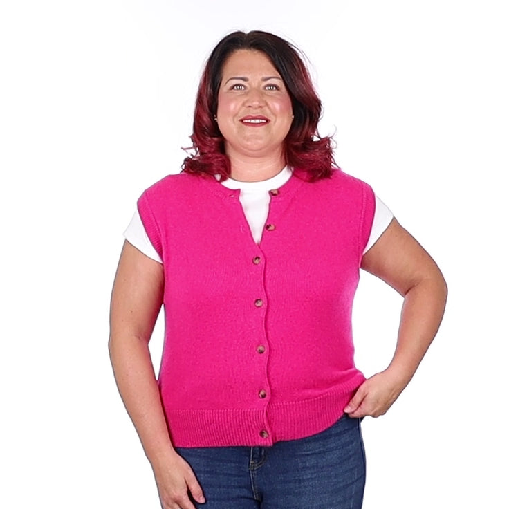 Brand New Hot Pink Luxury Cashmere Crew Neck Waistcoat Large UK 16-18