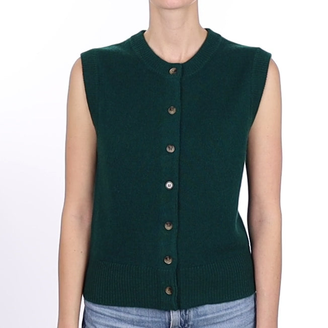 Brand New Forest Green Luxury Cashmere Crew Neck Waistcoat Small UK 8-10