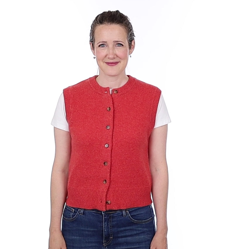Brand New Watermelon Orange Luxury Cashmere Crew Neck Waistcoat Small UK 8-10