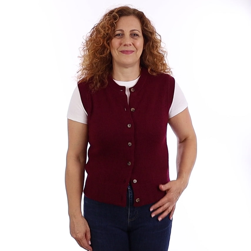 Brand New Wine Red Luxury Cashmere Crew Neck Waistcoat Medium UK 12-14