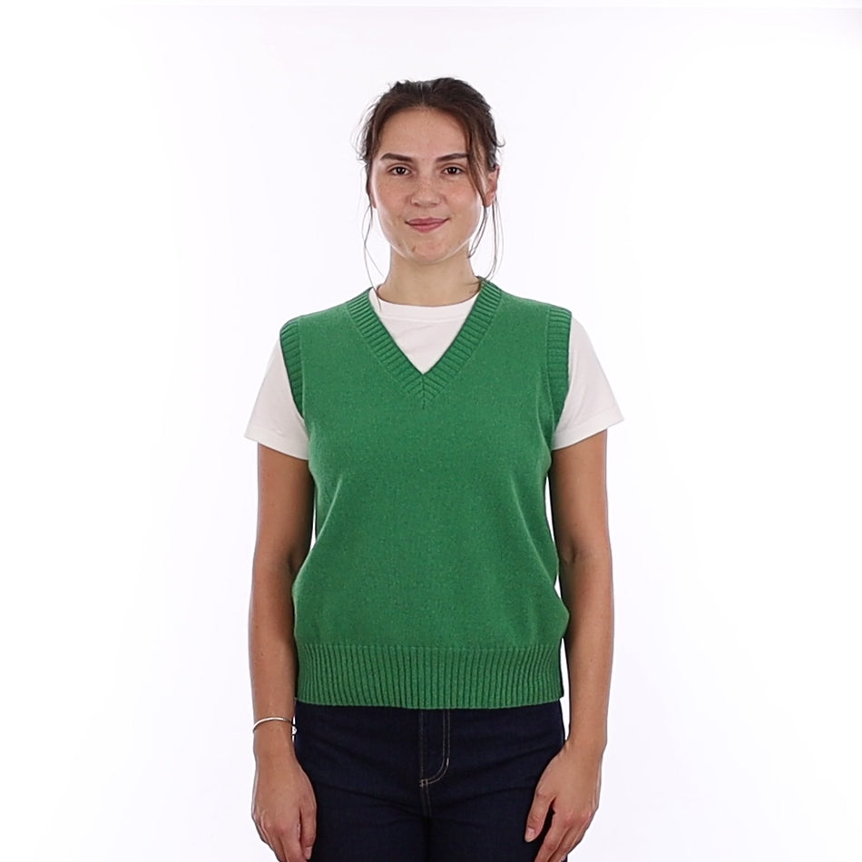 Brand New Jade Green Cashmere V Neck Tank Top Medium UK 12-14