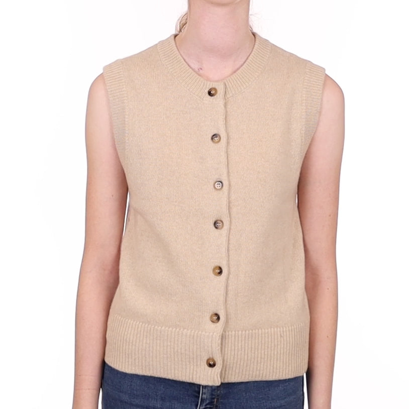 Brand New Oatmeal Luxury Cashmere Crew Neck Waistcoat Extra Small UK 6-8