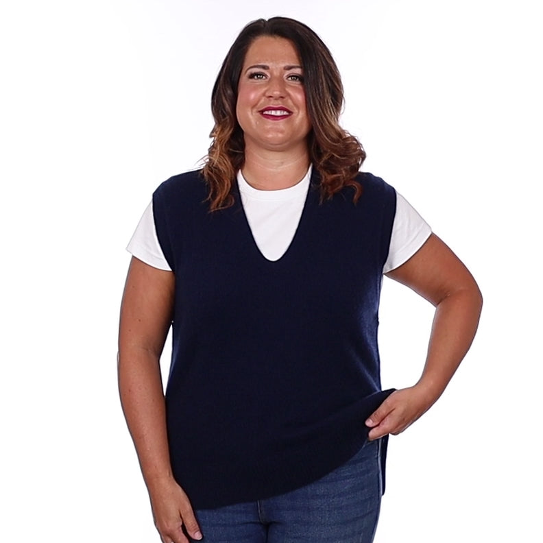 Brand New Navy Luxury Cashmere Tank Top Large UK 16-18