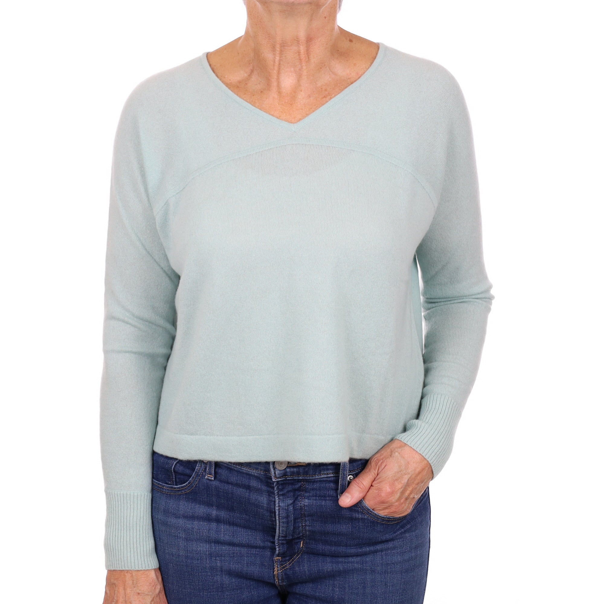 Vince Mint Green Cashmere Boxy V Neck Jumper Medium