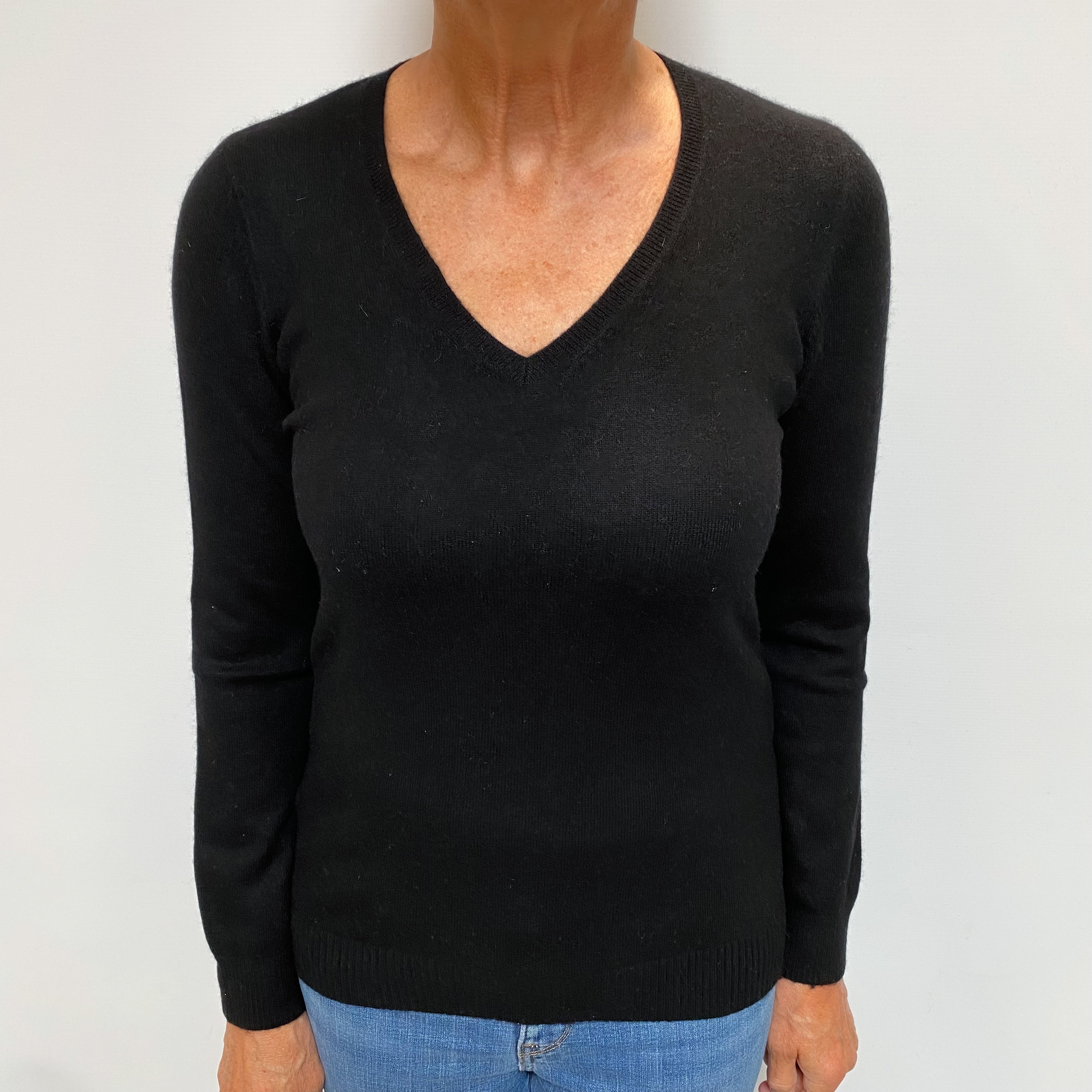 Black Cashmere V Neck Jumper Medium