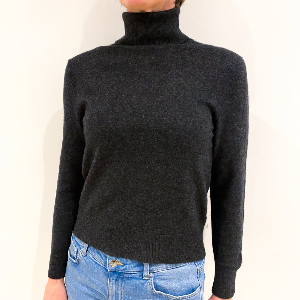 Charcoal Grey Cashmere Polo Neck Jumper Small