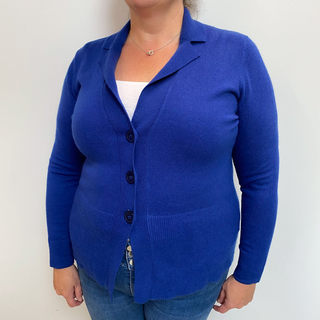 Admiral Blue Cashmere Collared V Neck Cardigan Extra Large