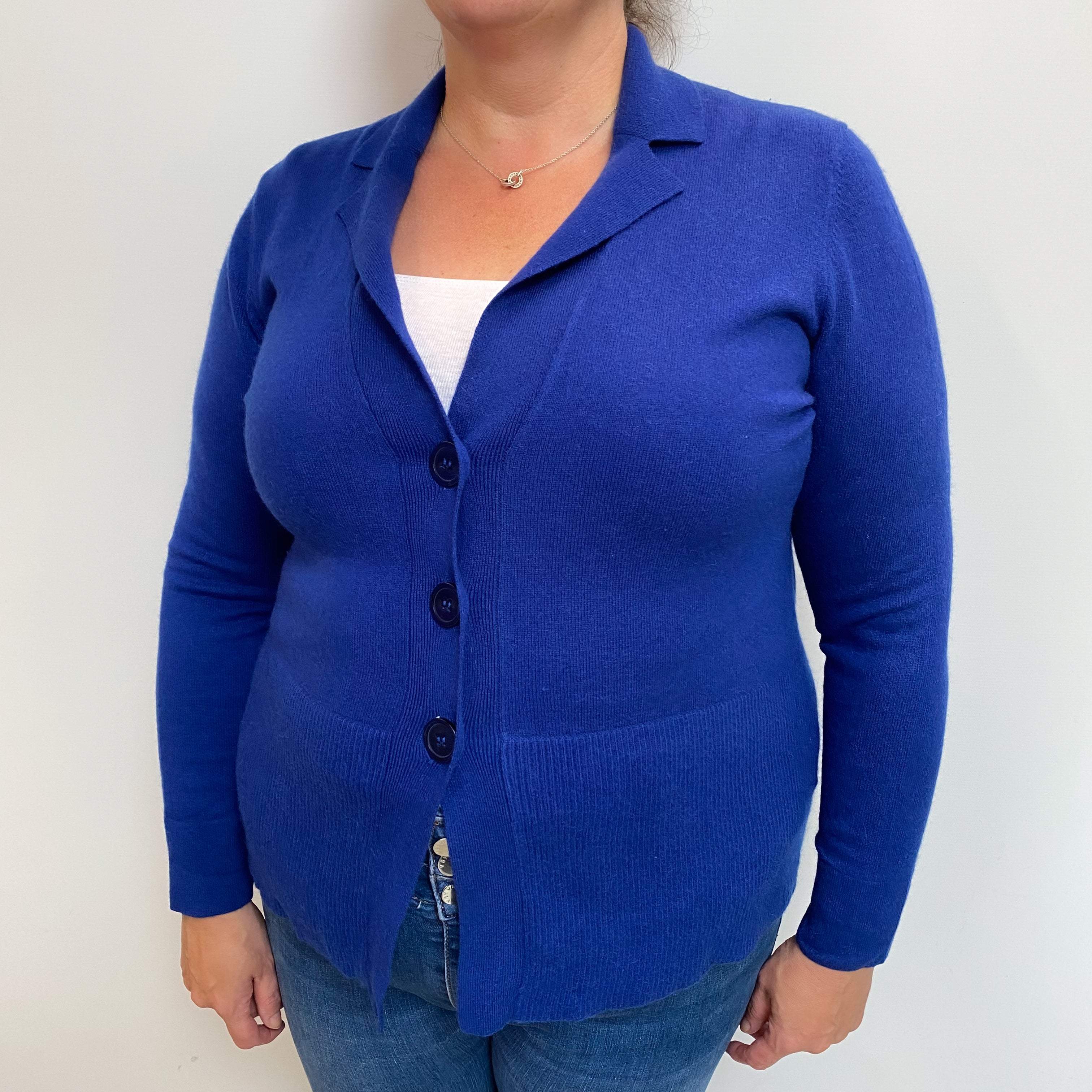 Admiral Blue Cashmere Collared V Neck Cardigan Extra Large