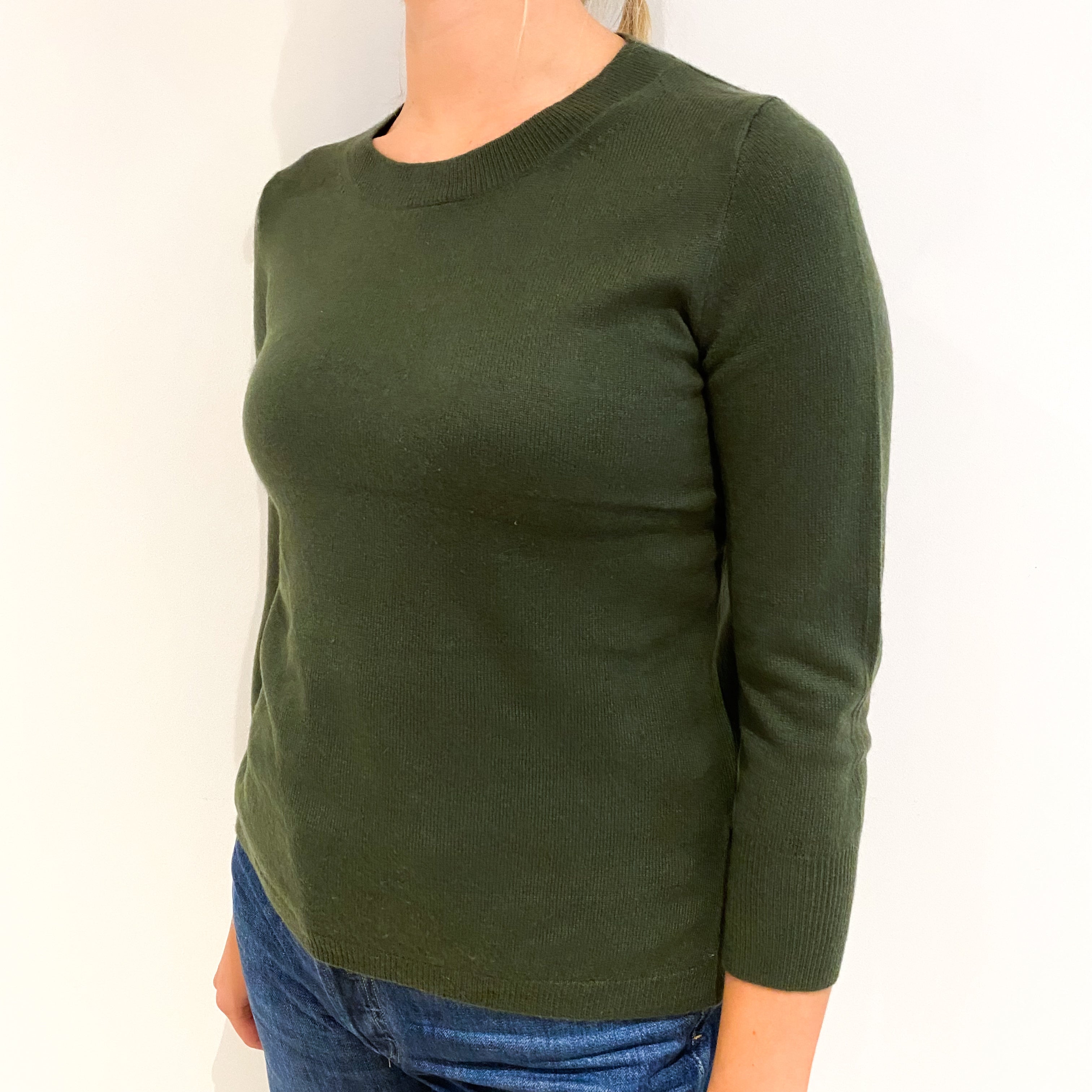 Seaweed Green Cashmere Crew Neck Jumper Small