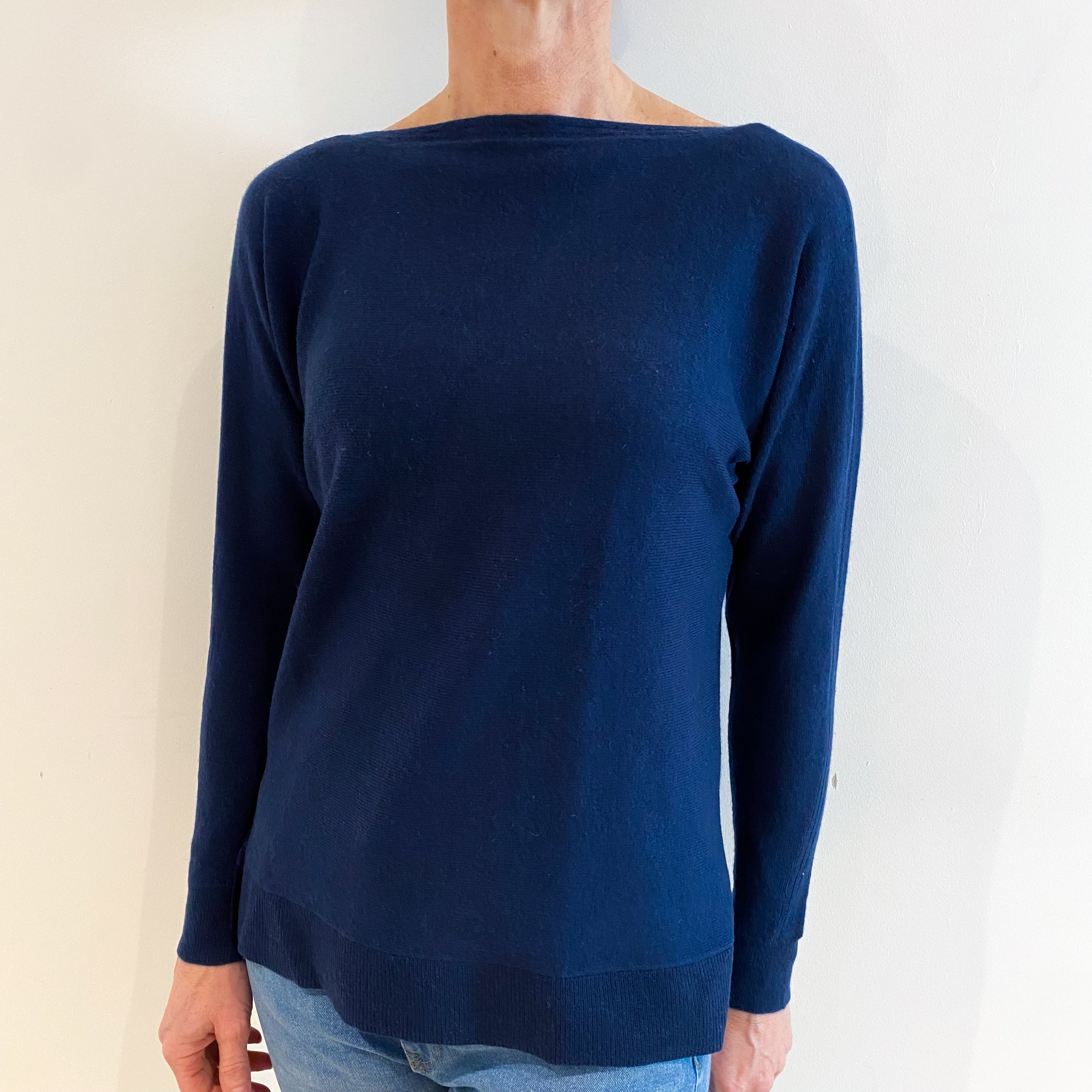 Vince French Navy Blue Cashmere Slash Neck Jumper Small