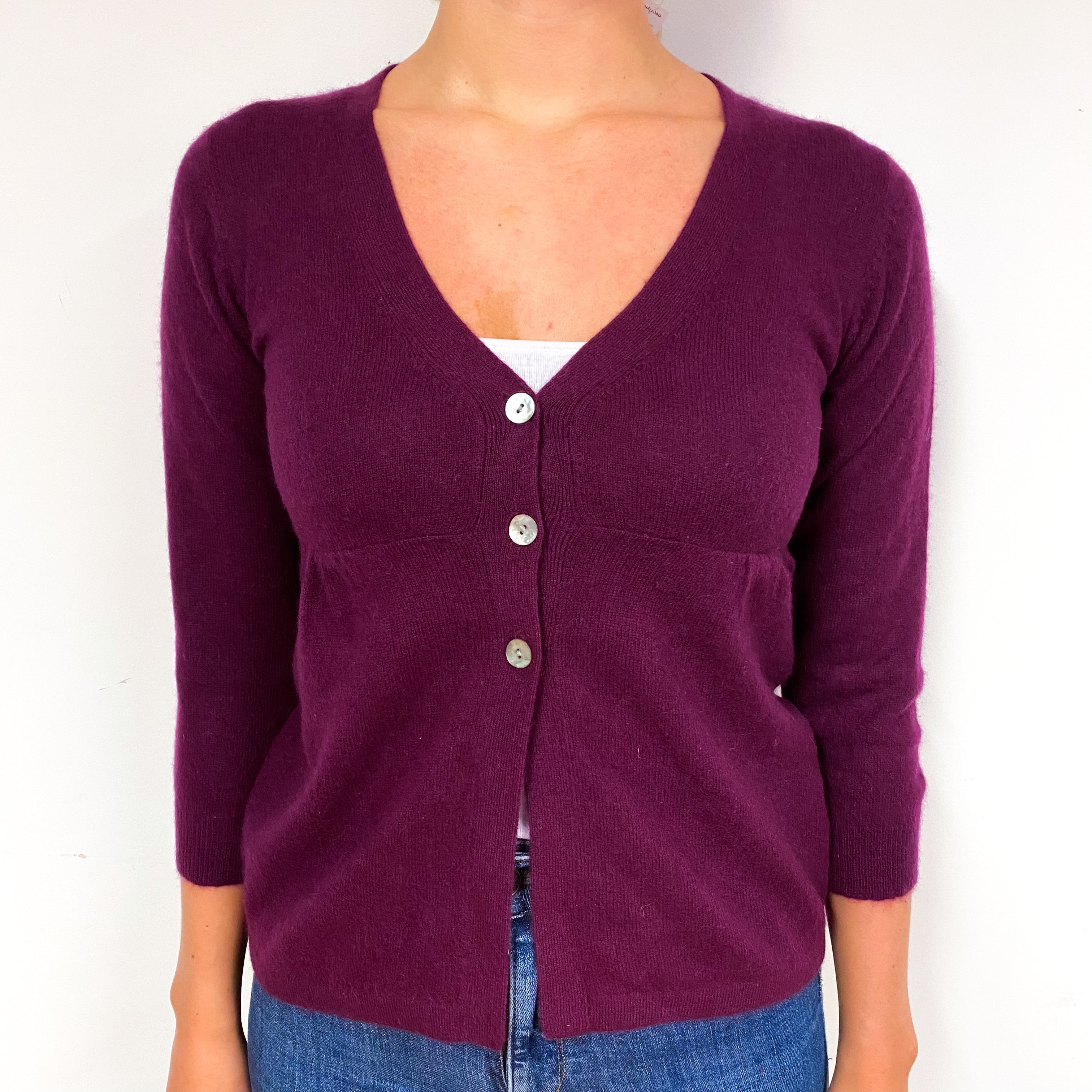 Aubergine Purple Cashmere Empire V-Neck Cardigan Small