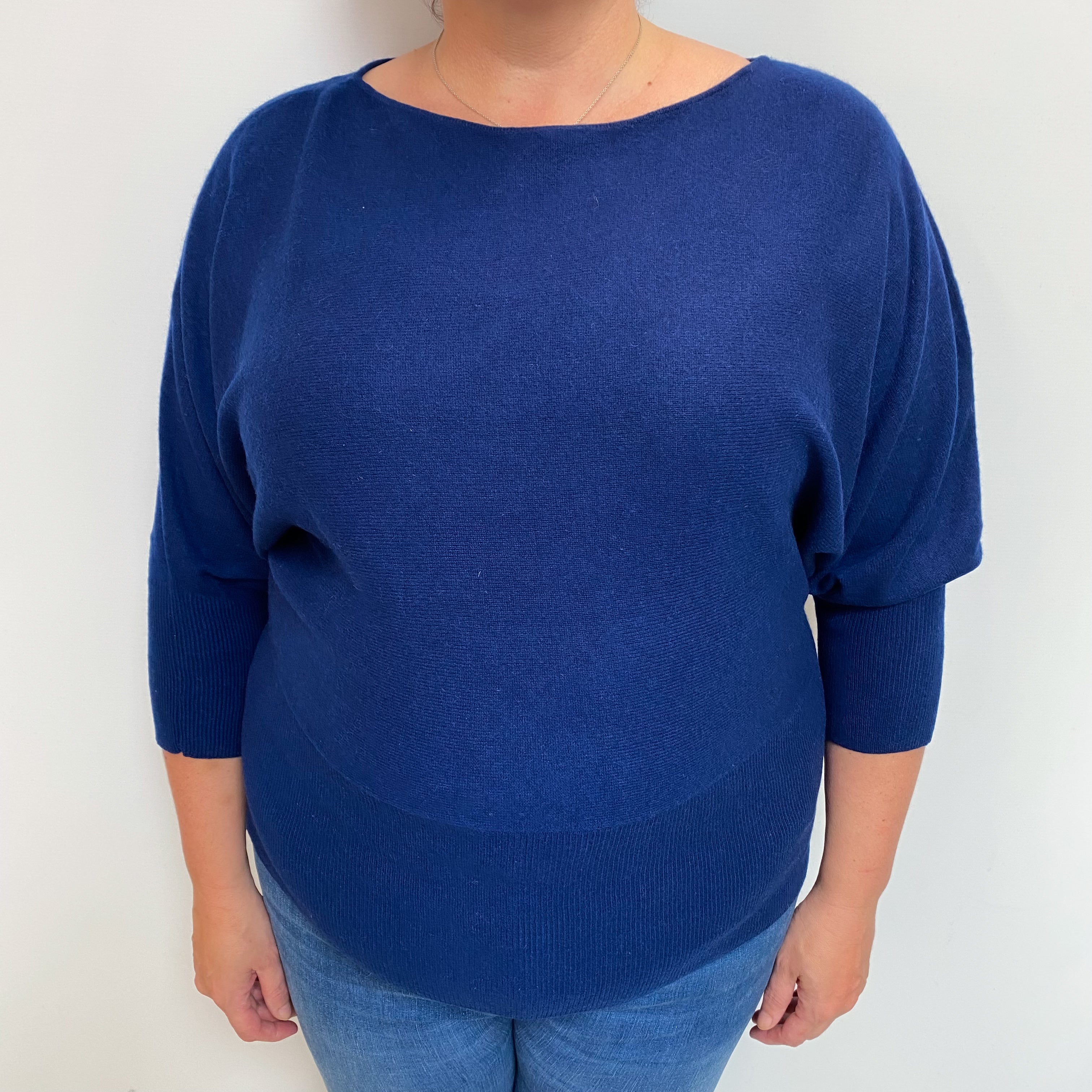French Navy Cashmere Slash Neck Jumper Extra Large