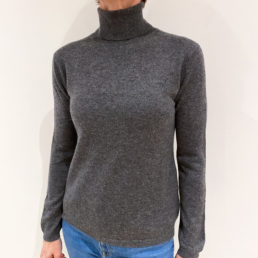 Slate Grey Cashmere Polo Neck Jumper Small