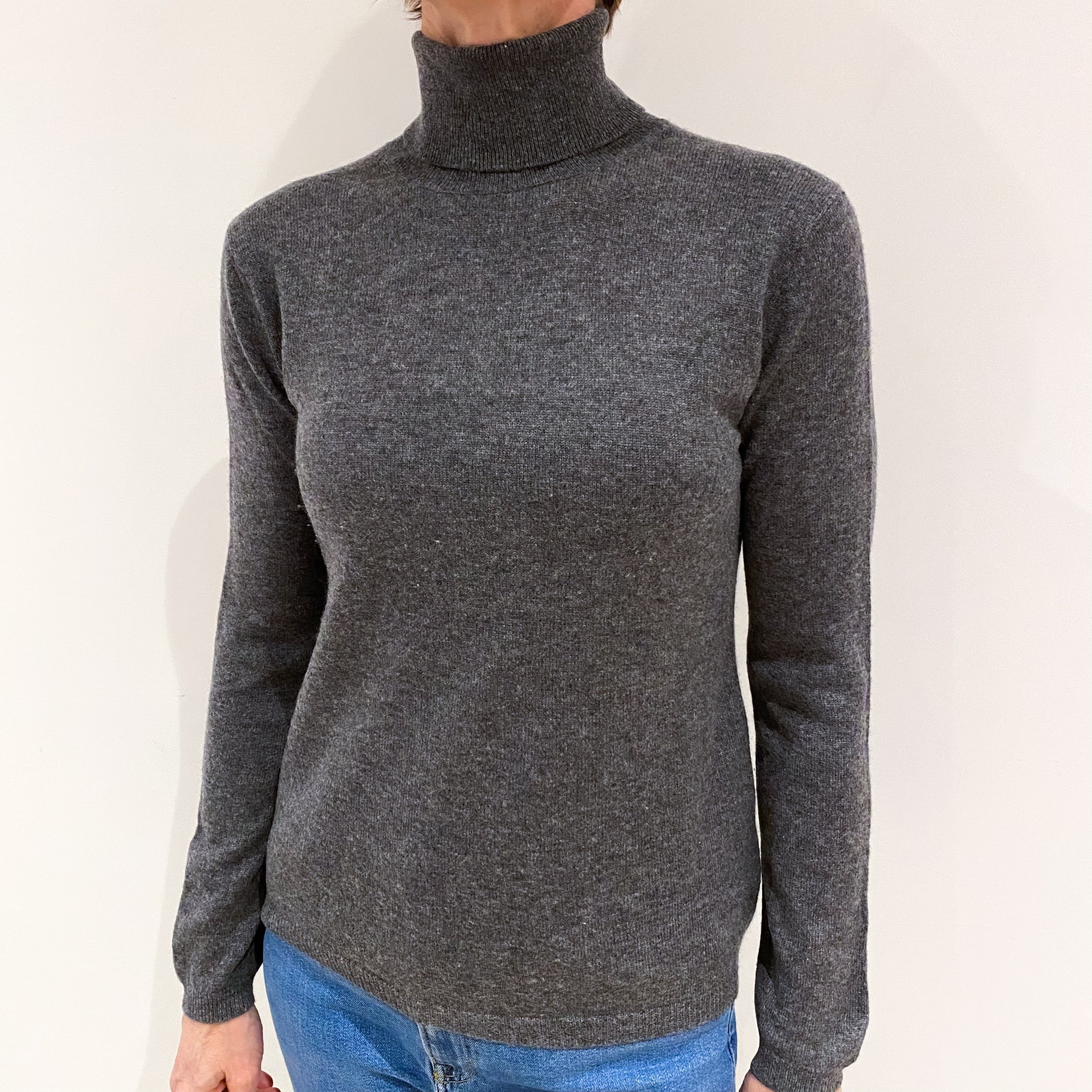 Slate Grey Cashmere Polo Neck Jumper Small