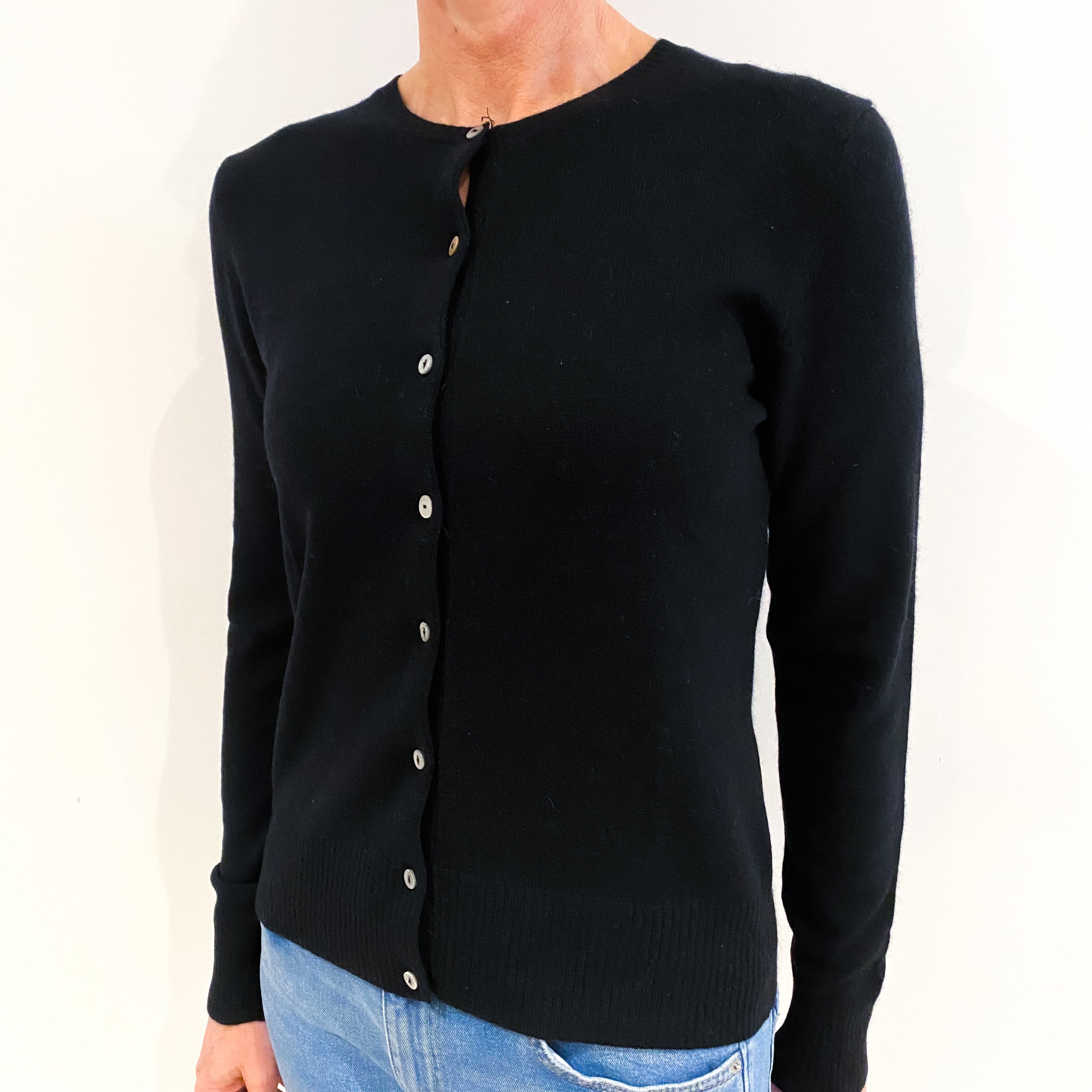 Black Cashmere Crew Neck Cardigan Small