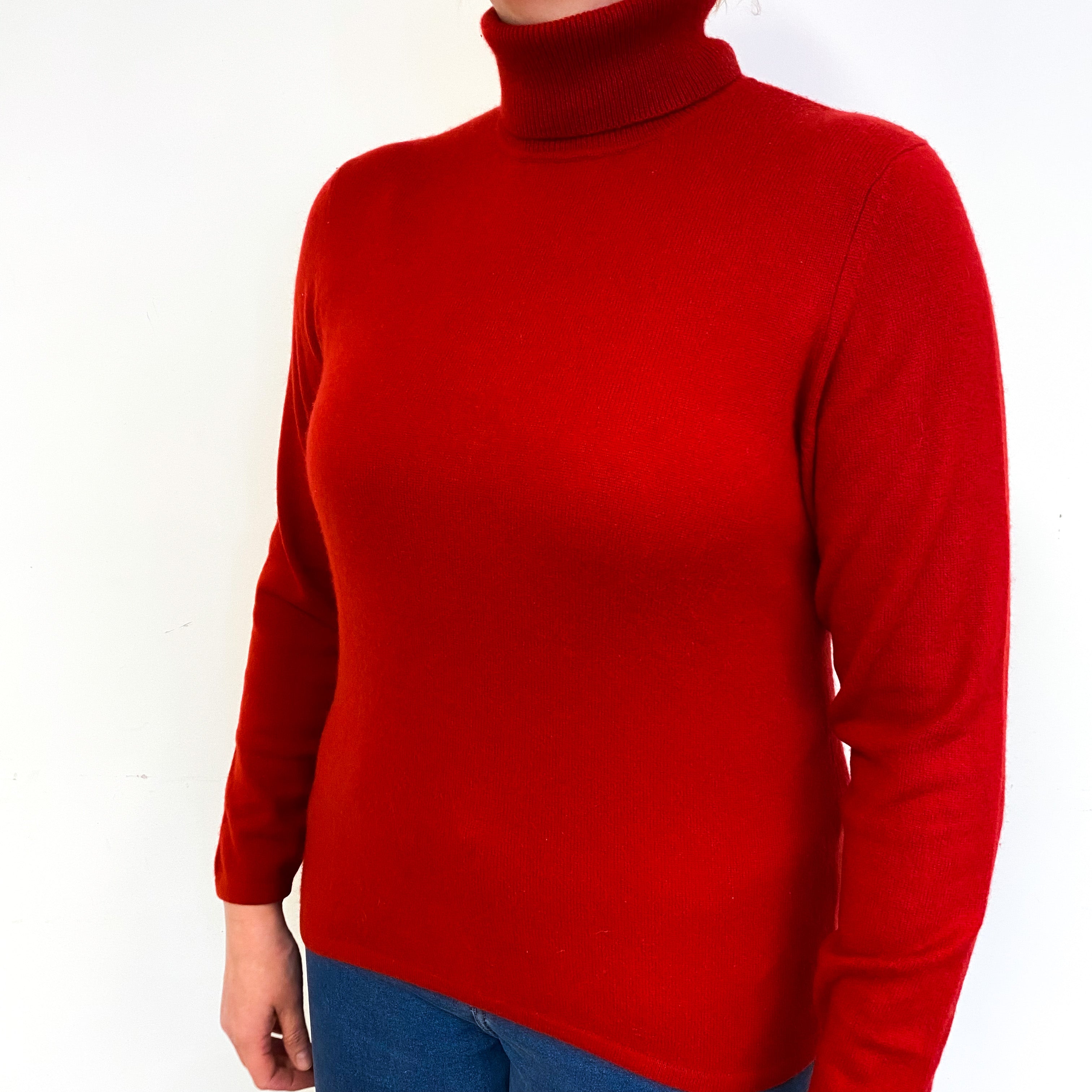 Crimson Red Cashmere Polo Neck Jumper Large
