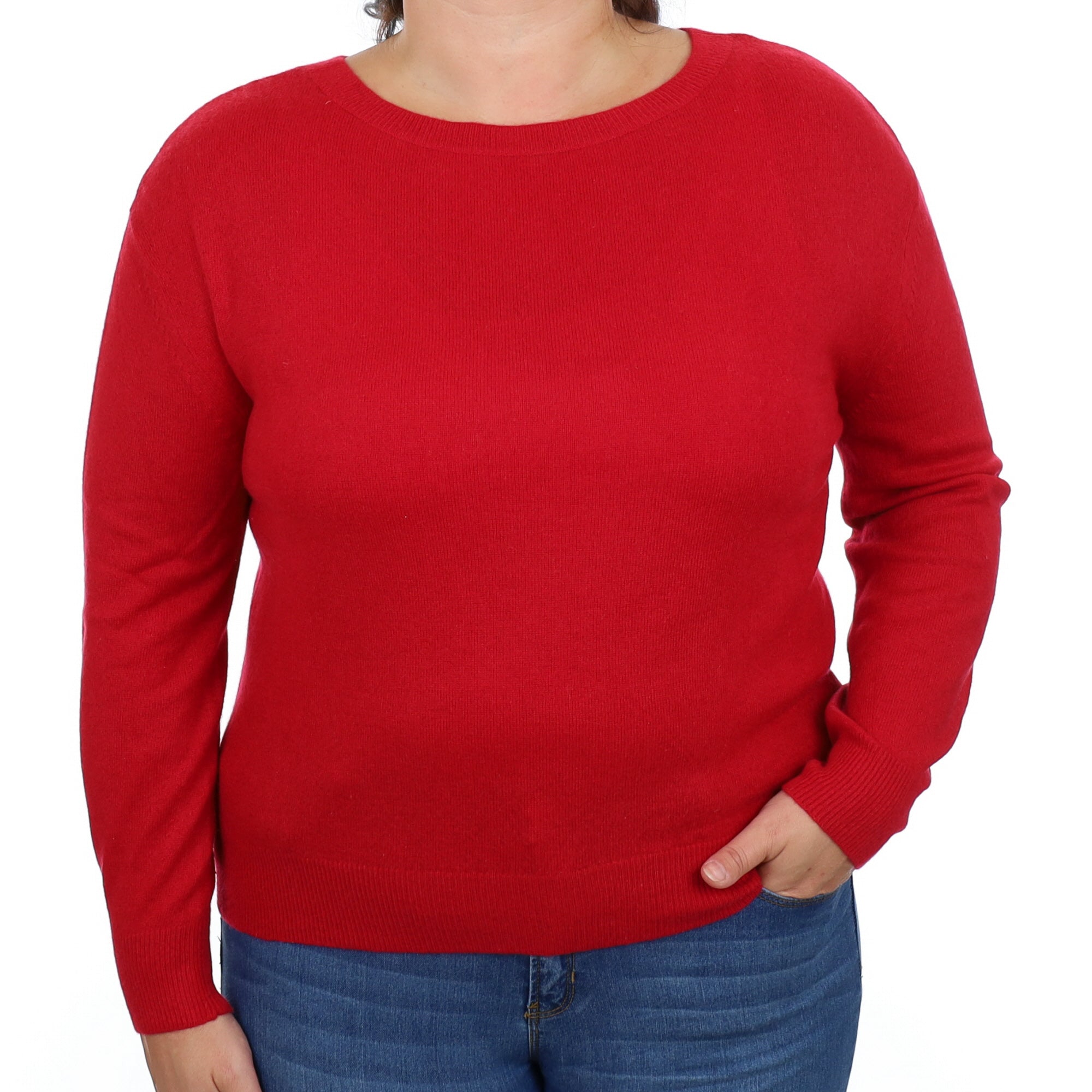 Post Box Red Cashmere Slash Neck Jumper Large