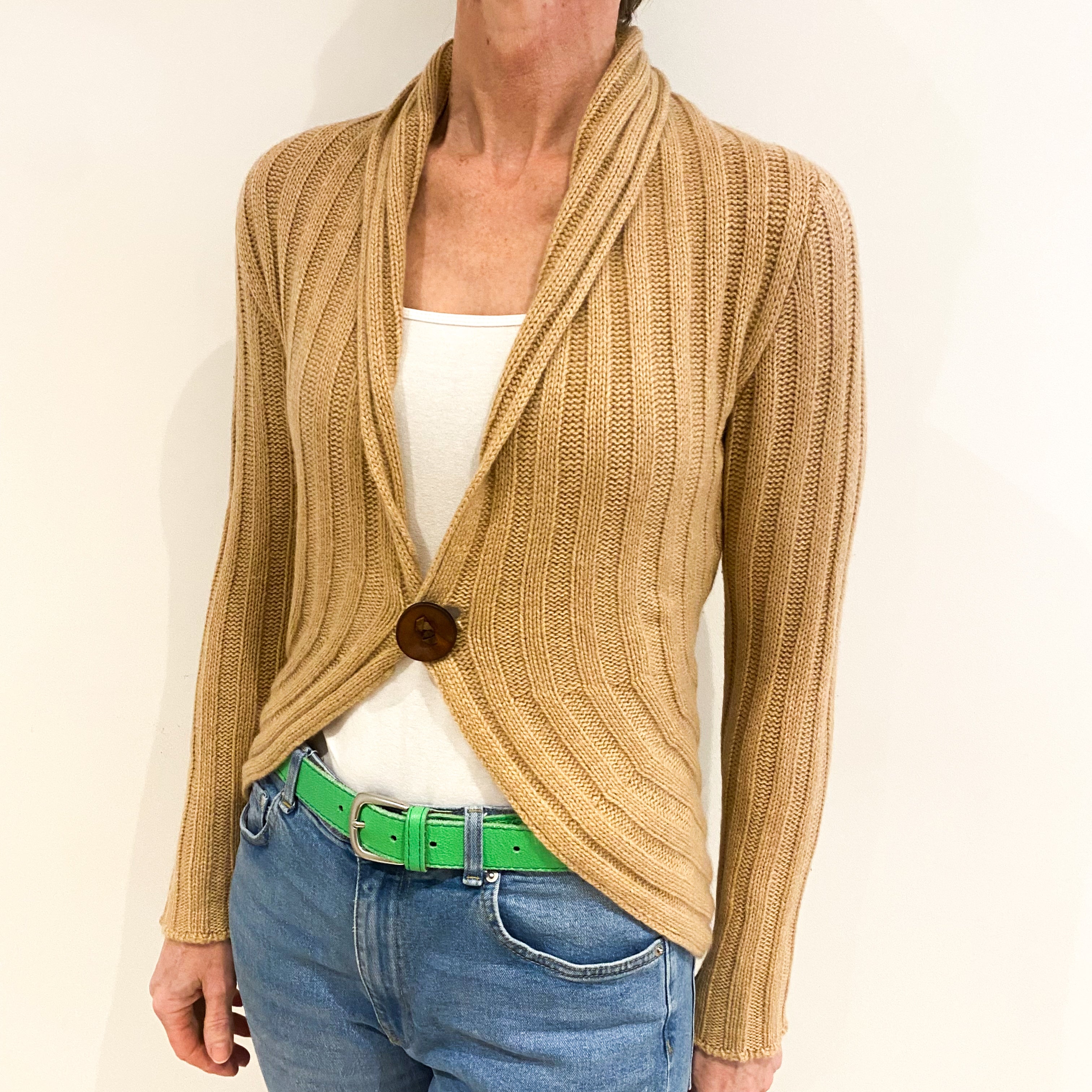Brunello Cucinelli Sand Beige Cashmere Collared V Cardigan Small