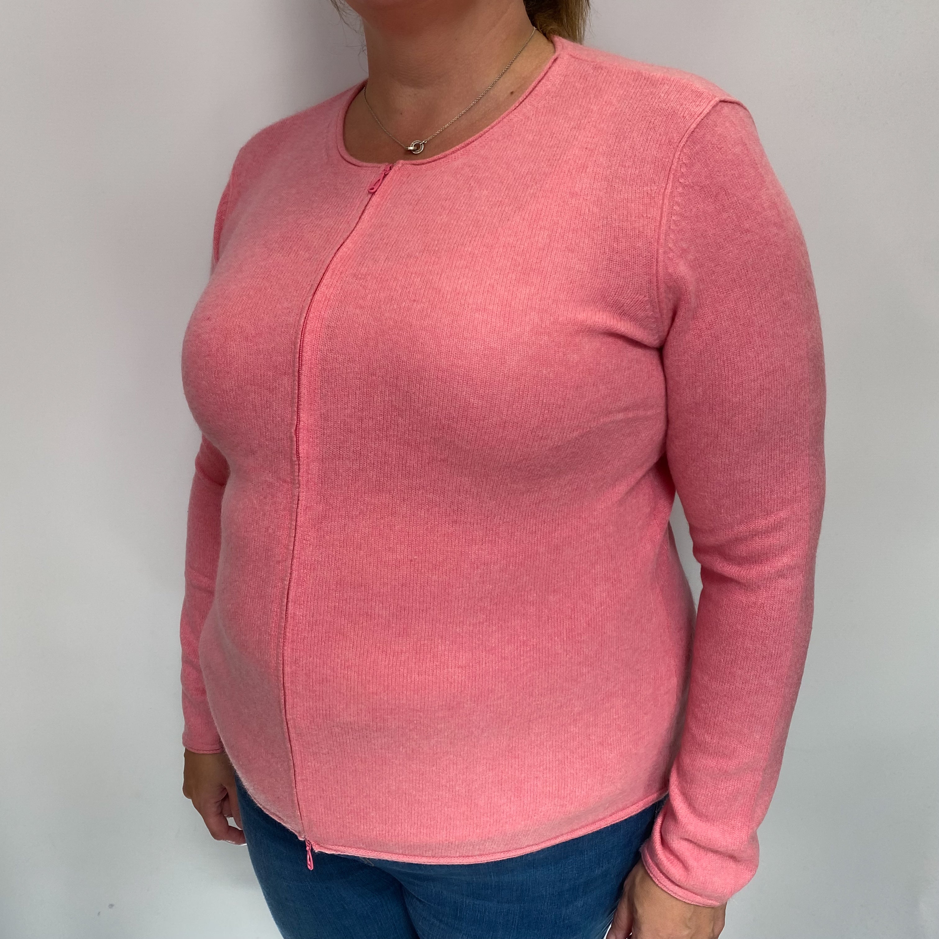 L.L.Bean Bubblegum Pink Cashmere Zip Up Cardigan Extra Large