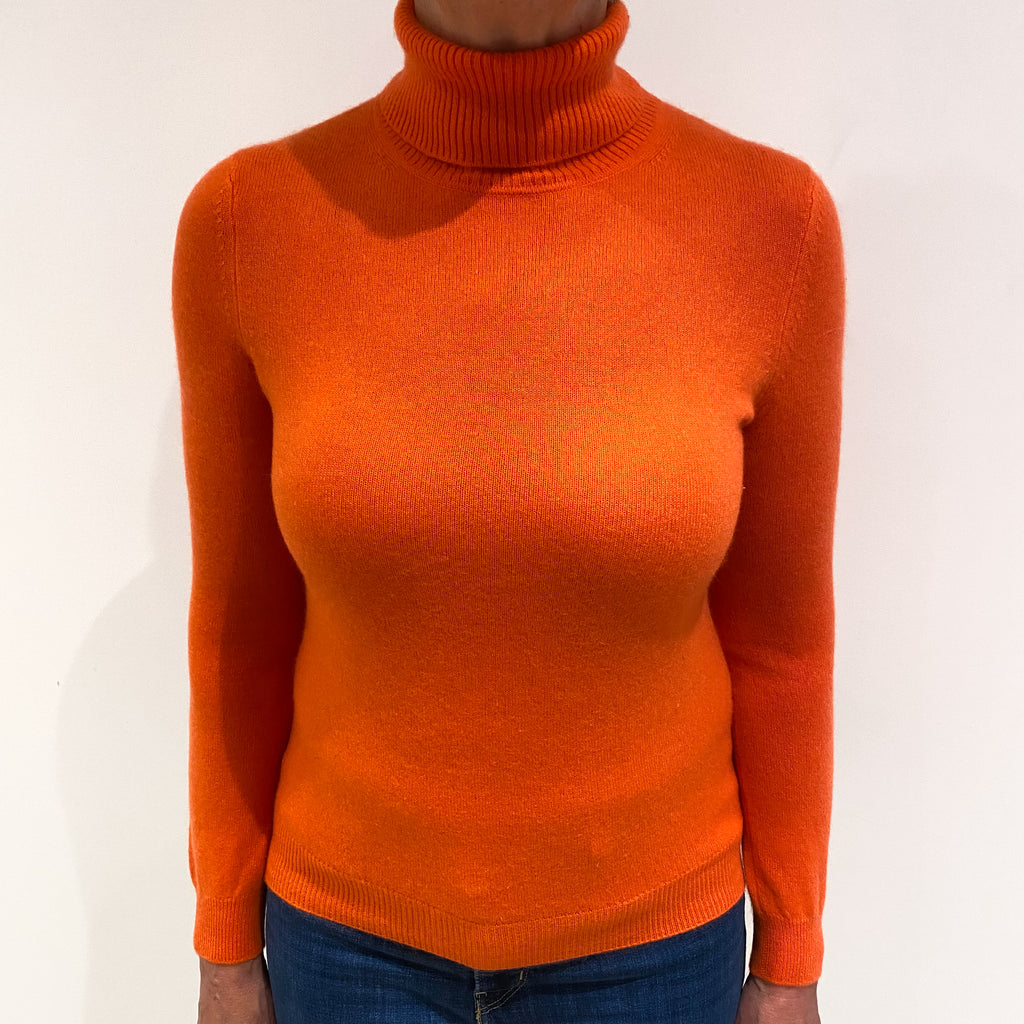 Tangerine Orange Cashmere Polo Neck Jumper Medium
