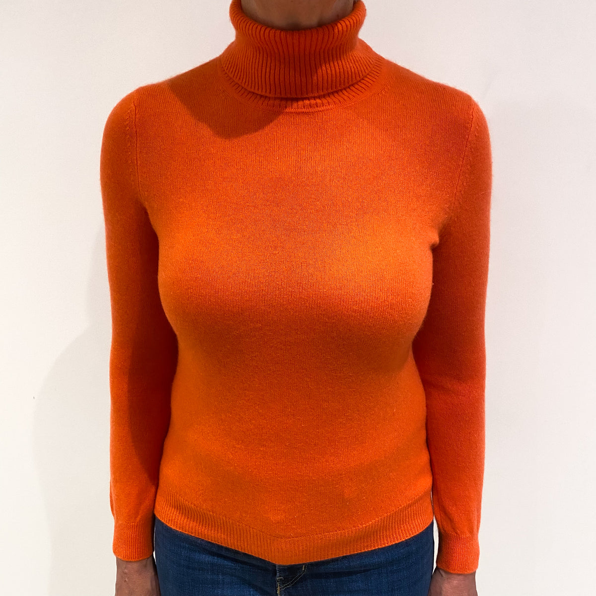 Tangerine Orange Cashmere Polo Neck Jumper Medium