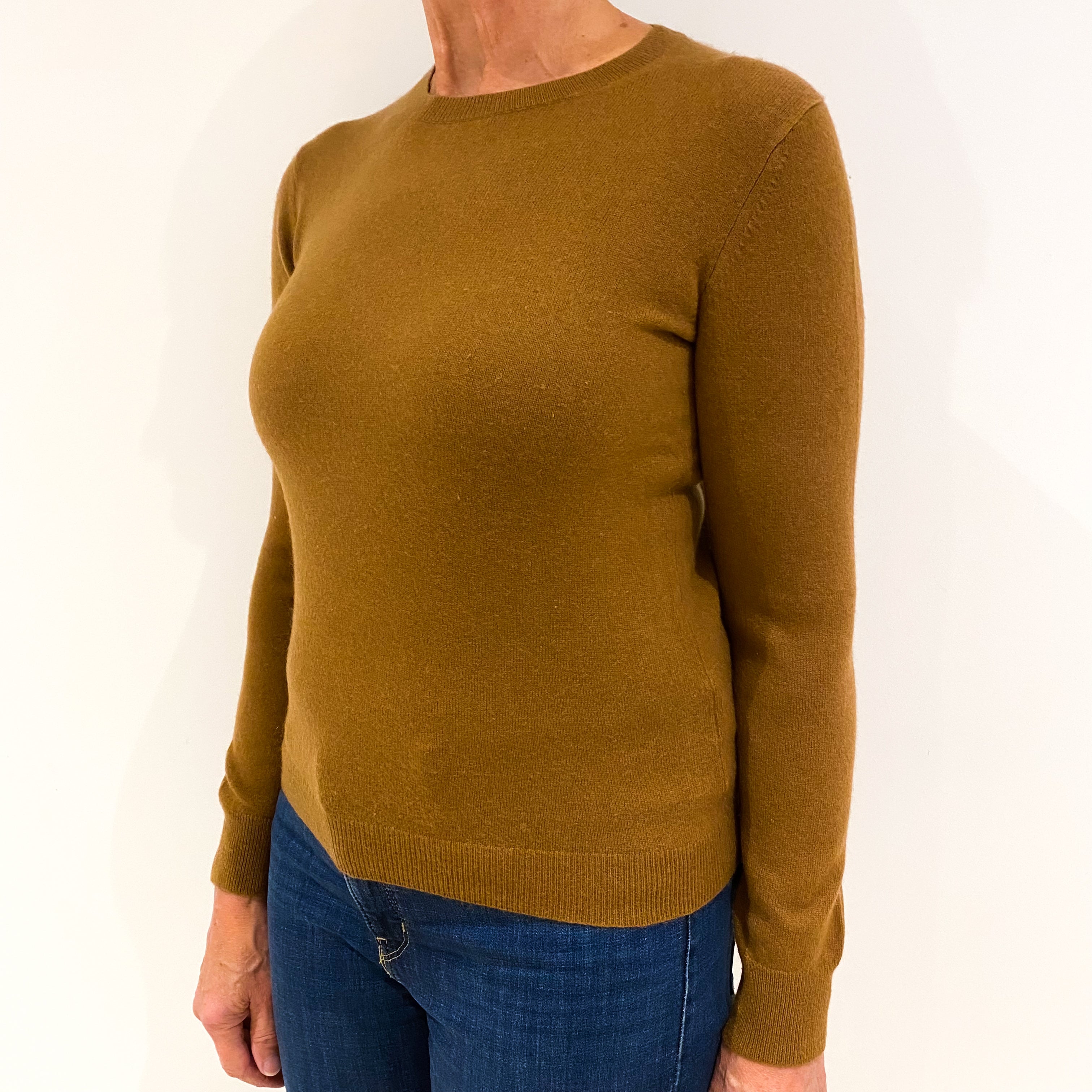 Toffee Brown Cashmere Crew Neck Jumper Medium